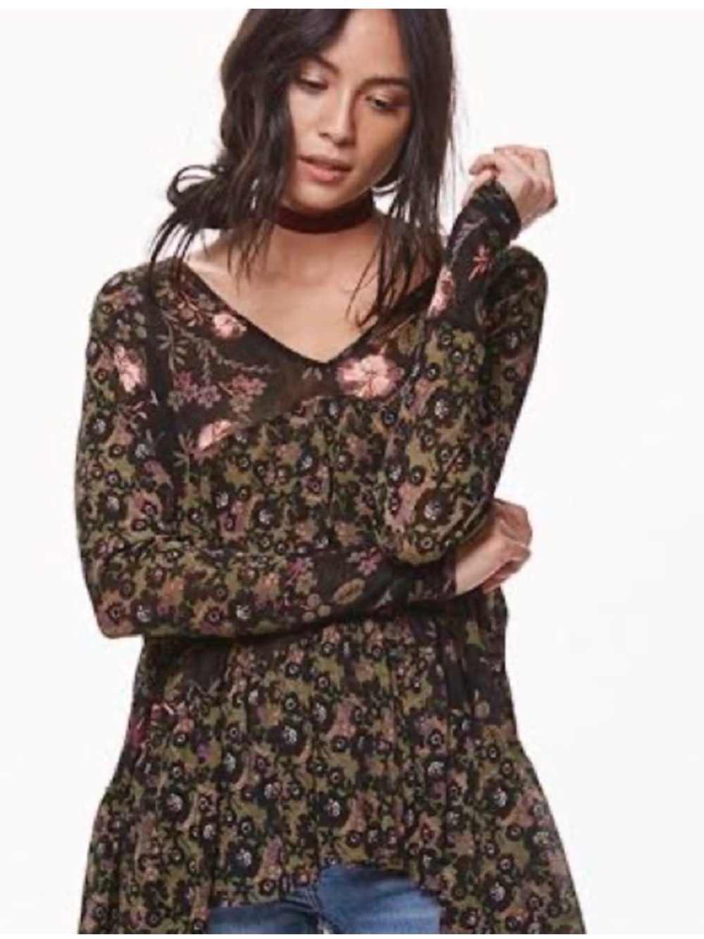 BOGO! Free People Isabella Tiered Boho Oversized Tunic Blouse Floral Black XS